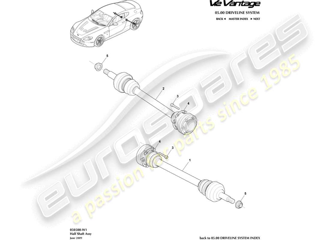 aston martin v12 vantage (2010) schema delle parti del gruppo semialbero posteriore