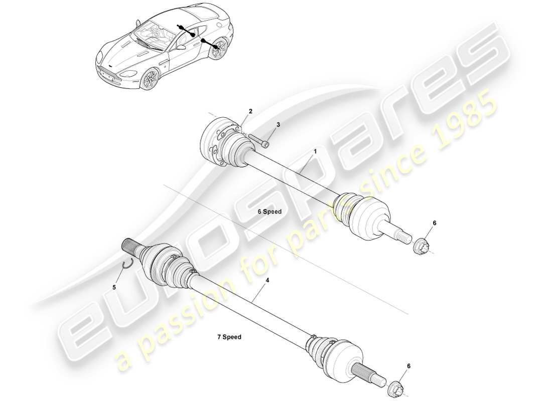 aston martin v8 vantage (2005) schema delle parti del gruppo semialbero posteriore