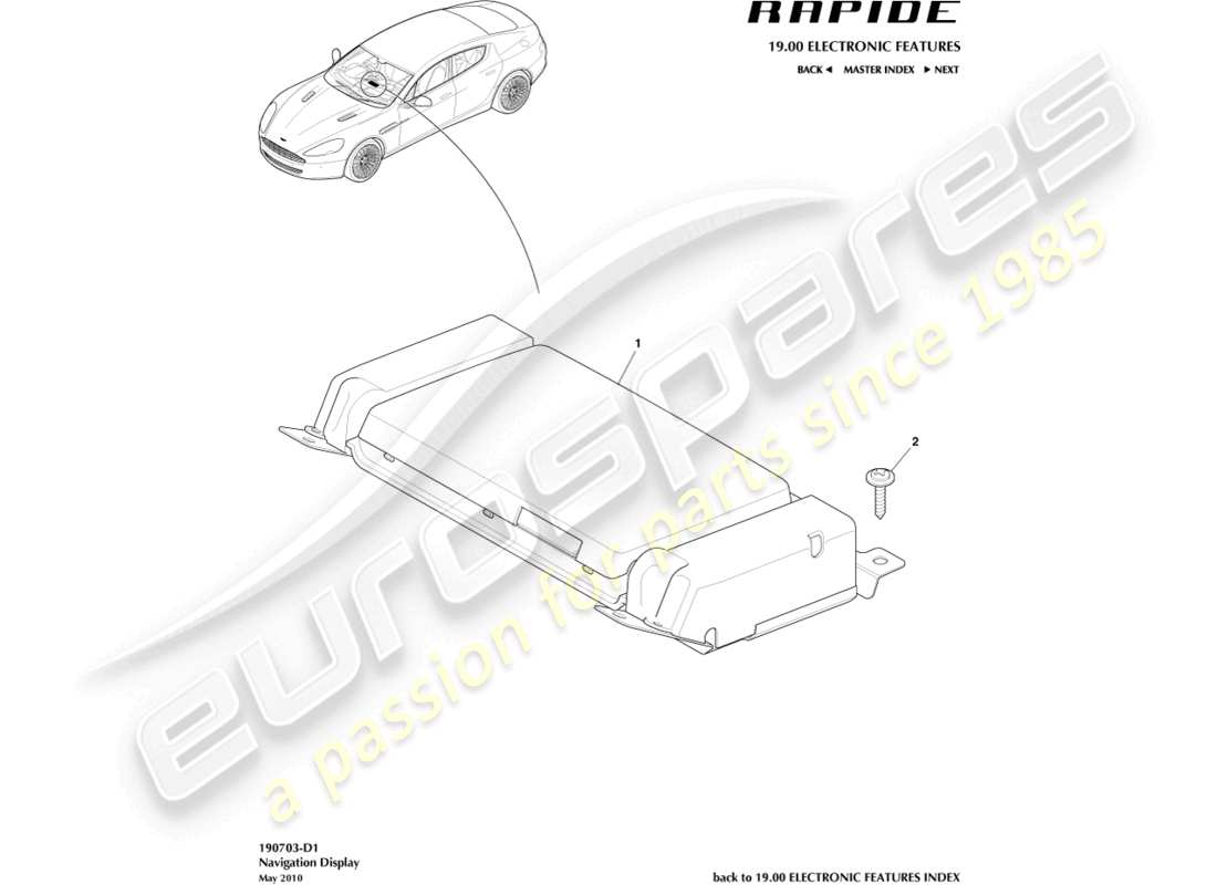 aston martin rapide (2014) teilediagramm der navigationsanzeige