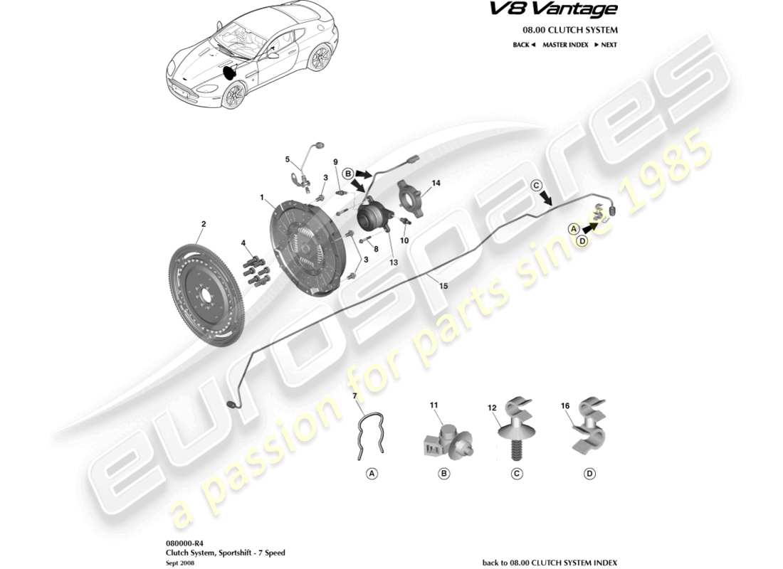 aston martin v8 vantage (2012) sistema frizione, schema delle parti sportshift 7 spd