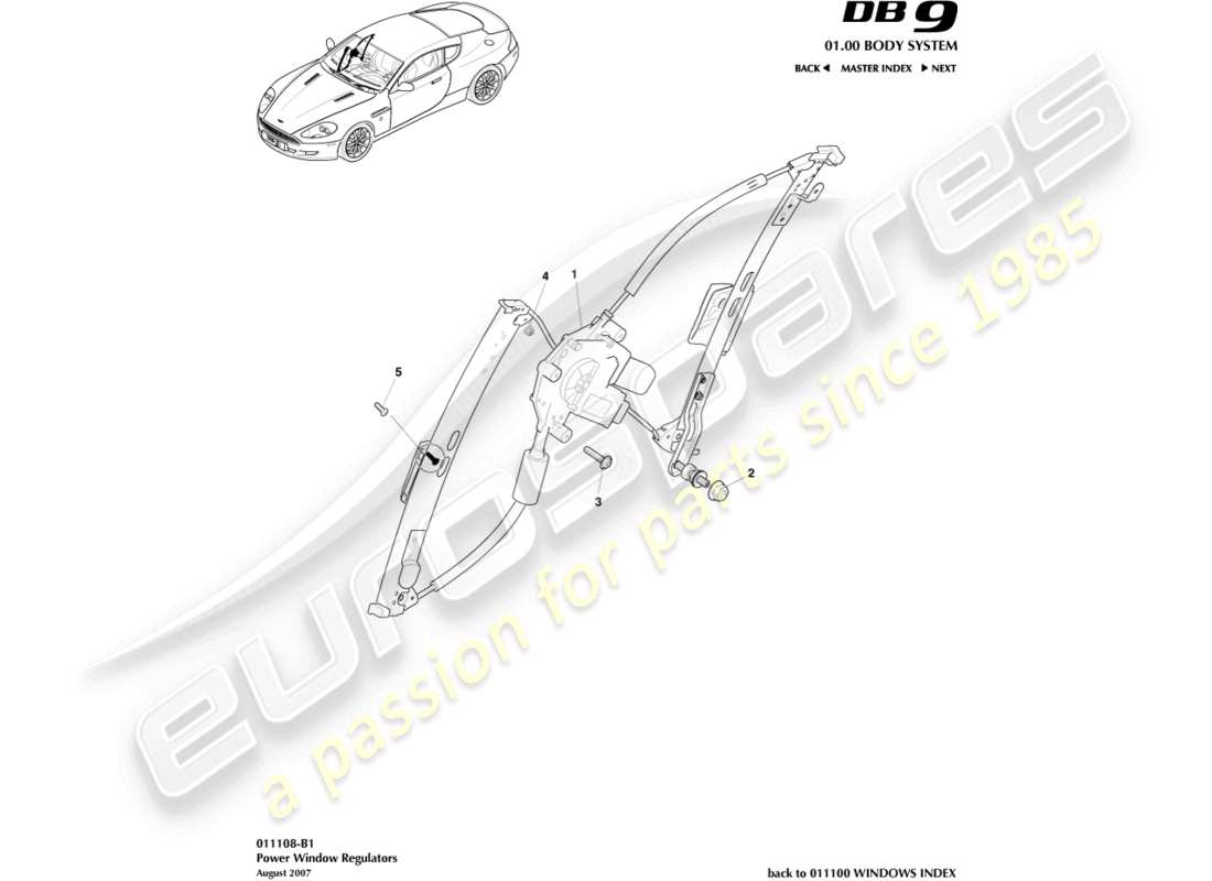 aston martin db9 (2008) alzacristalli per porte diagramma delle parti