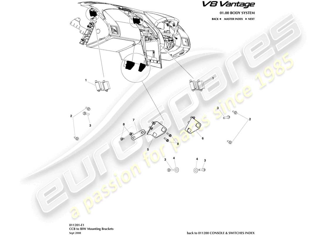 aston martin v8 vantage (2015) diagramma delle parti delle staffe da ccb a biw