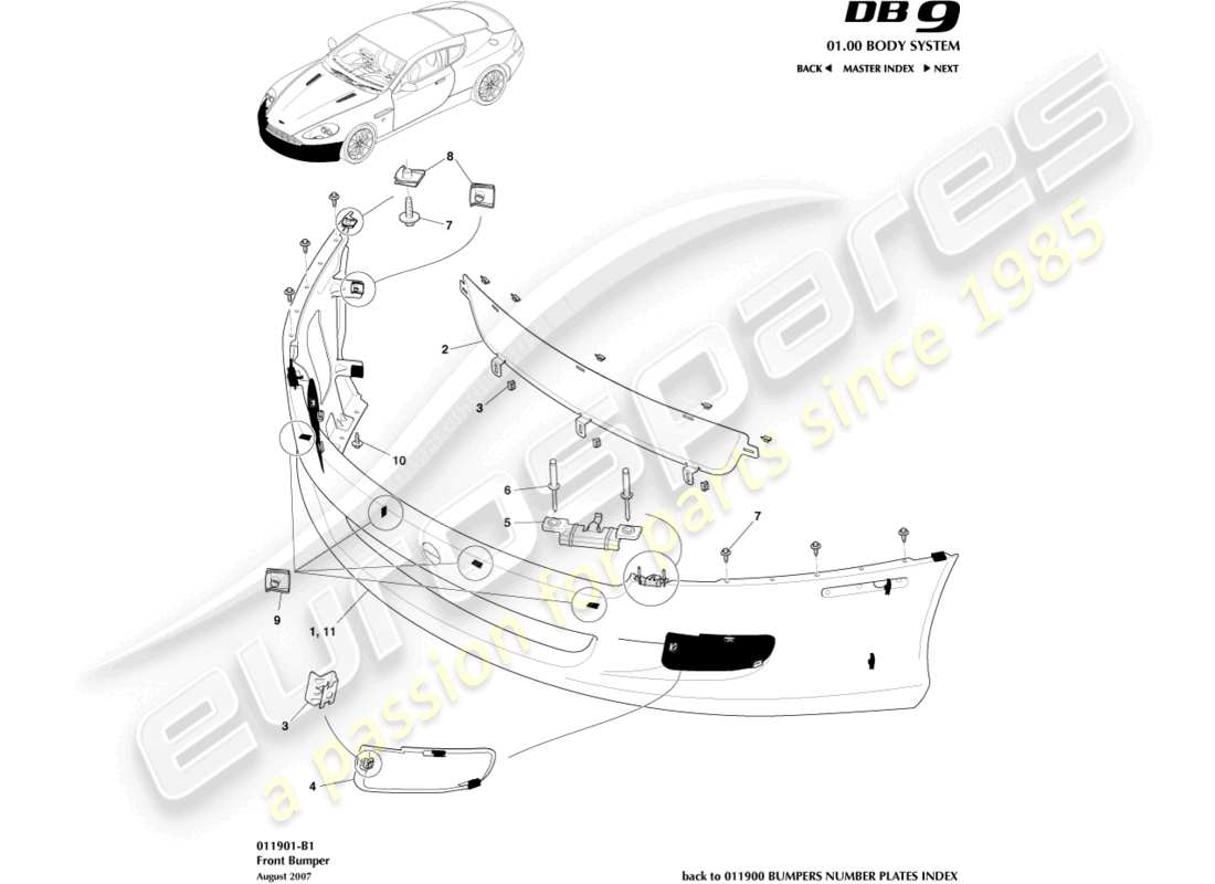 aston martin db9 (2006) paraurti anteriore diagramma delle parti