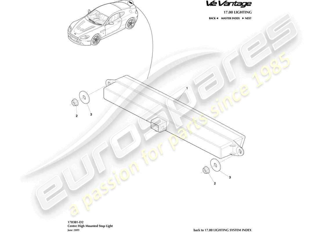 aston martin v12 vantage (2010) diagramma delle parti della luce stop montata in alto