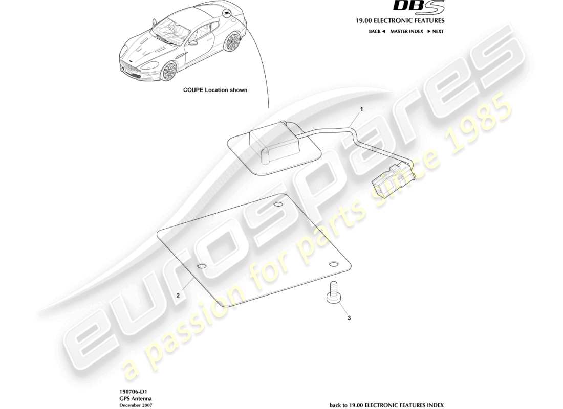 aston martin dbs (2013) diagramma delle parti dell'antenna gps