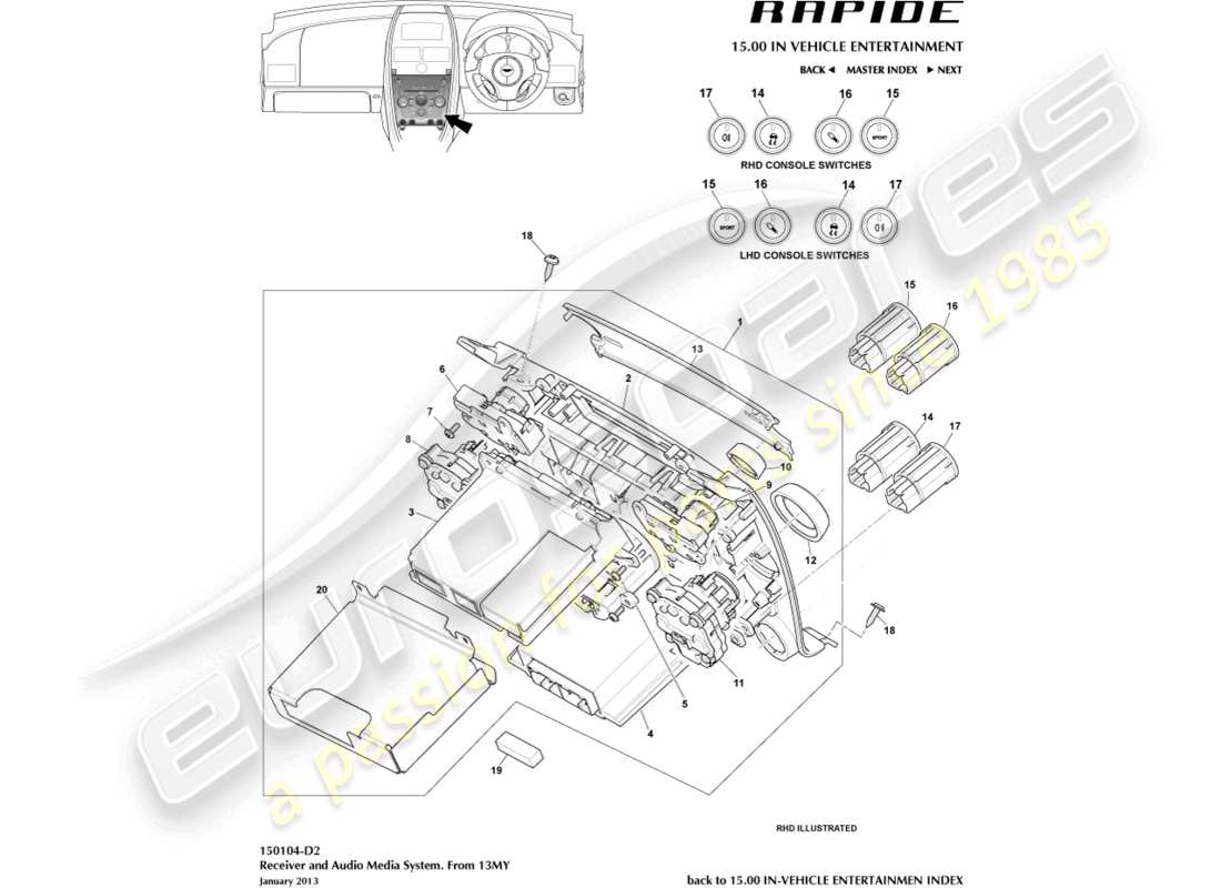 aston martin rapide (2013) mediensystem, 13my an teilediagramm