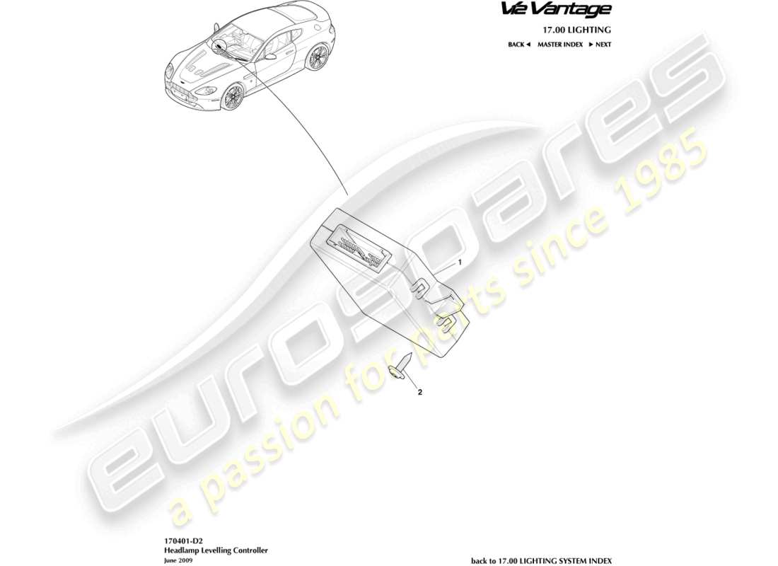 aston martin v12 vantage (2011) diagramma delle parti del controller livellamento fari
