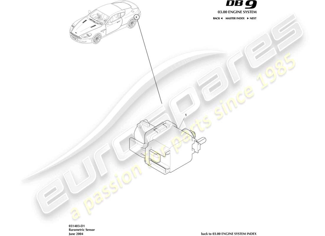 aston martin db9 (2009) barometrischer sensor teilediagramm