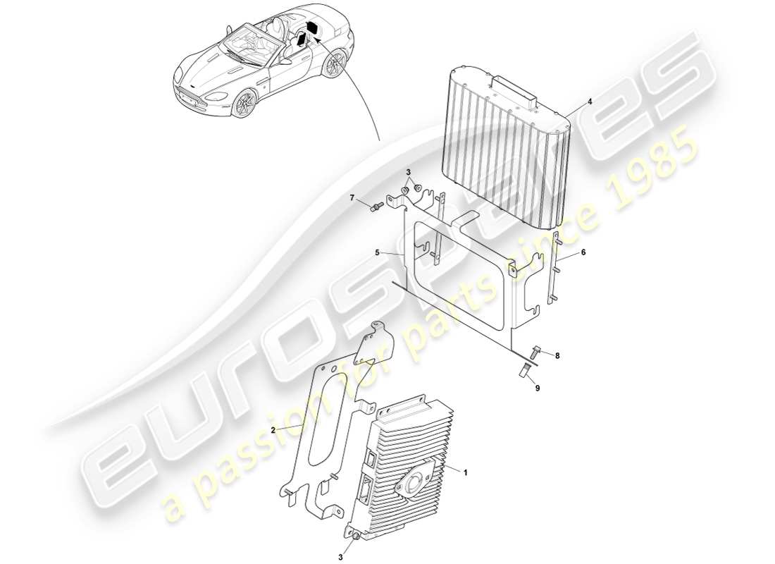 aston martin v8 vantage (2007) amplificatori b&o, diagramma delle parti della roadster