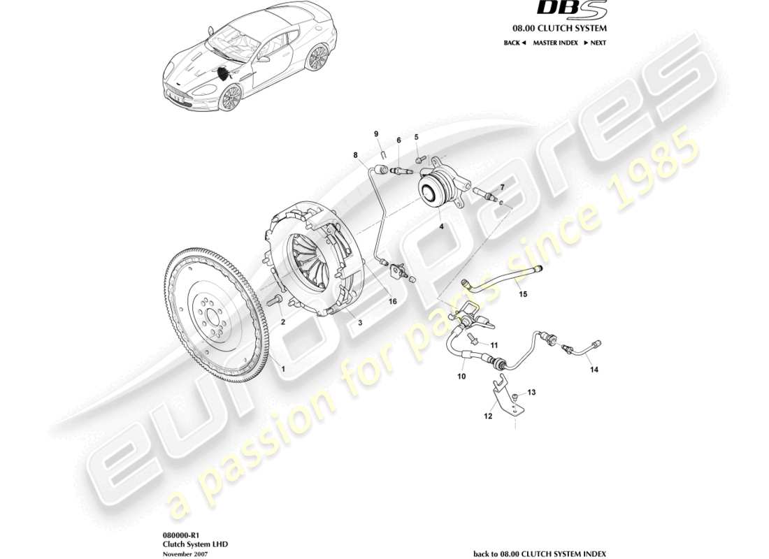 aston martin dbs (2013) sistema frizione, schema delle parti con guida a sinistra