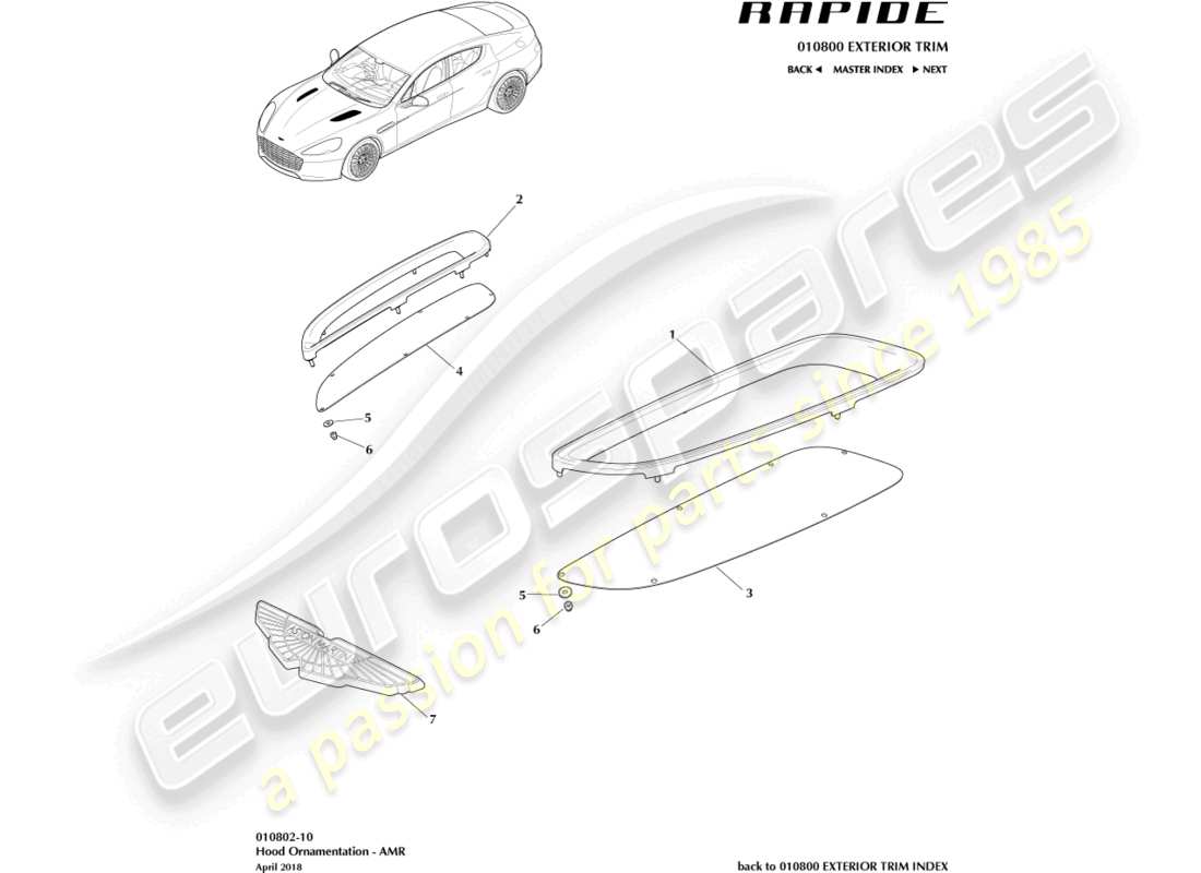 aston martin rapide (2012) rivestimento anteriore, diagramma delle parti amr
