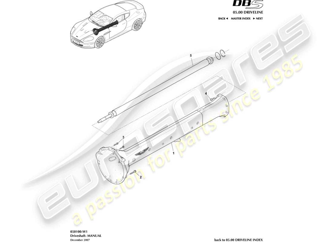 aston martin dbs (2013) gruppo albero di trasmissione, diagramma delle parti manuali