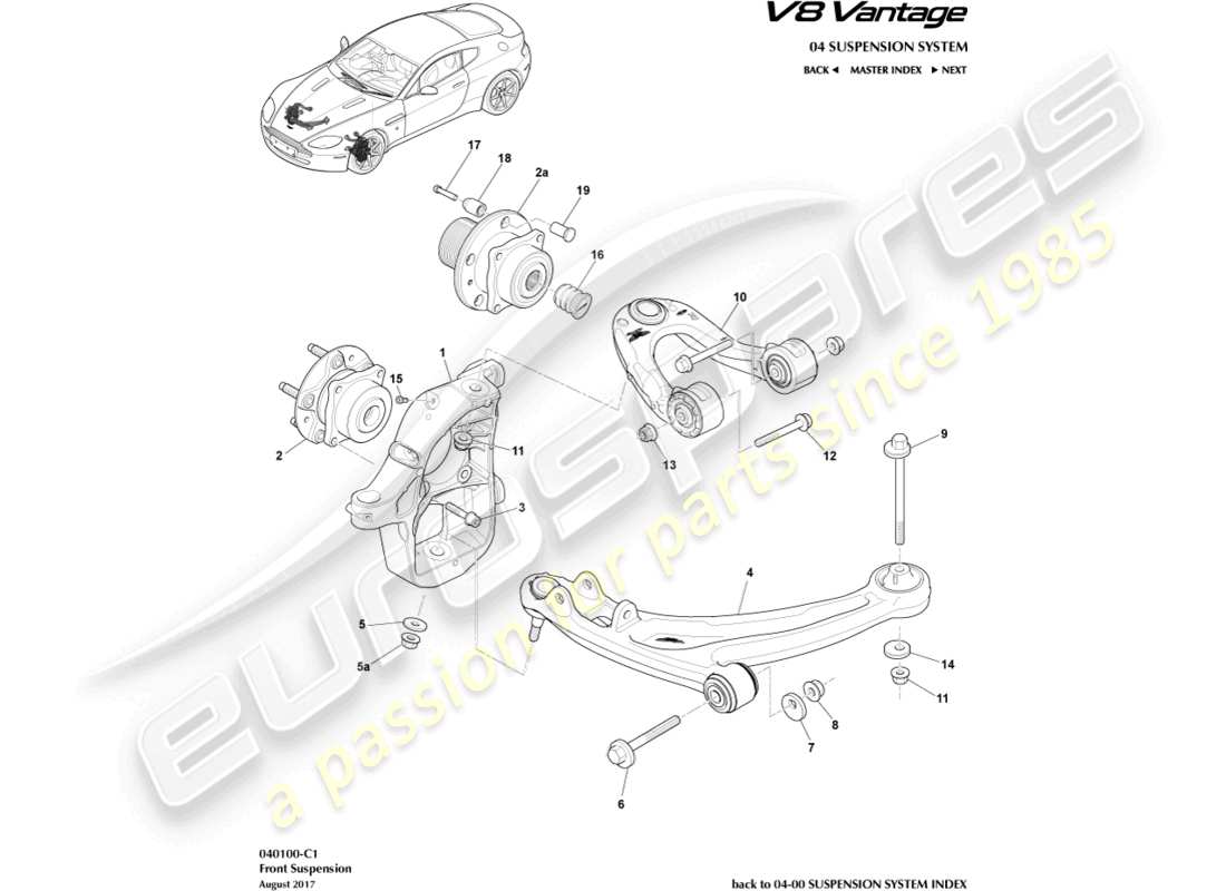 aston martin v8 vantage (2012) schema delle parti del gruppo sospensione anteriore