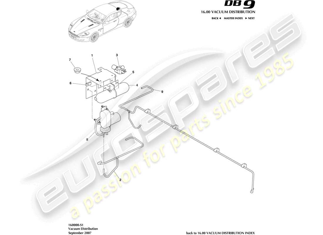 aston martin db9 (2006) distribuzione sottovuoto diagramma delle parti