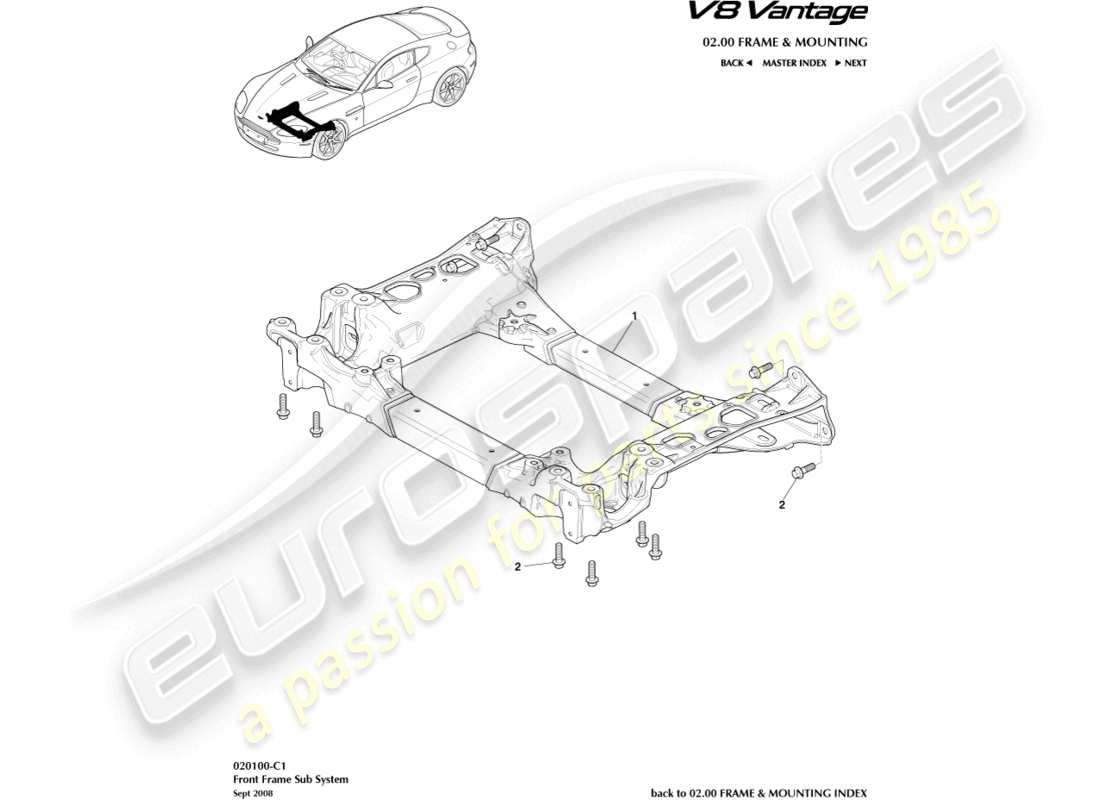 aston martin v8 vantage (2006) schema delle parti del sottotelaio anteriore