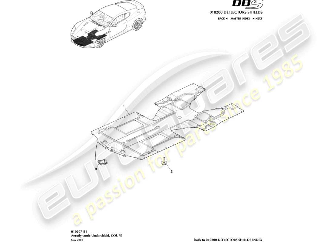 aston martin dbs (2011) sottoscudo anteriore, coupé diagramma delle parti