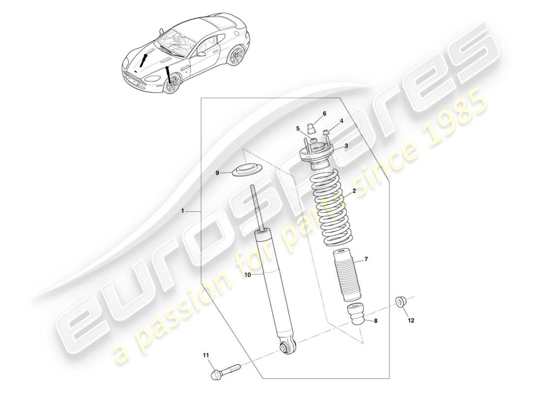aston martin v8 vantage (2007) molla anteriore e ammortizzatore, diagramma delle parti multimatic