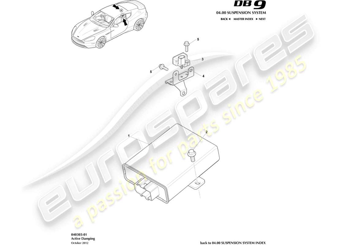 aston martin db9 (2014) modulo di smorzamento attivo diagramma delle parti