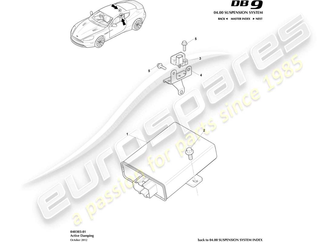 aston martin db9 (2014) diagramma delle parti del modulo di smorzamento attivo