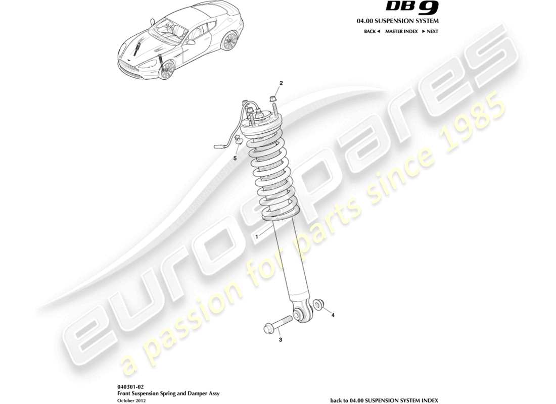 aston martin db9 (2013) molla e ammortizzatore anteriori diagramma delle parti