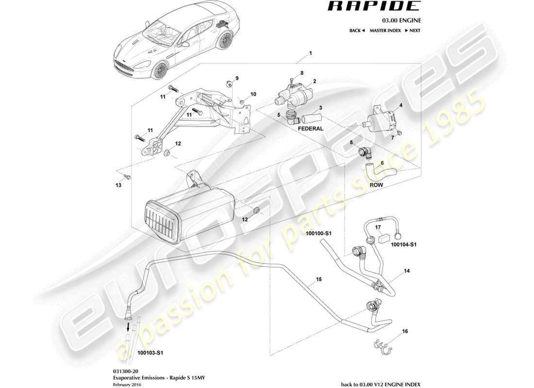 aston martin rapide (2017) contenitore in carbonio, diagramma delle parti 15my