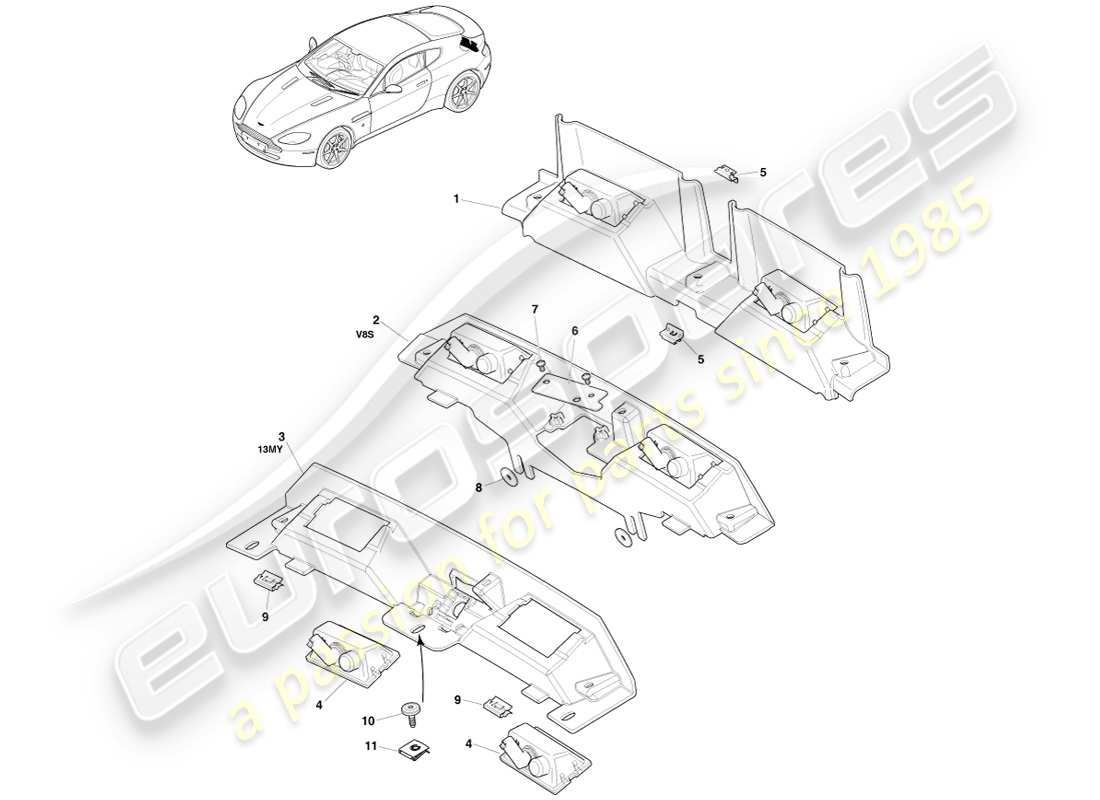 aston martin v8 vantage (2007) diagramma delle parti delle luci della targa