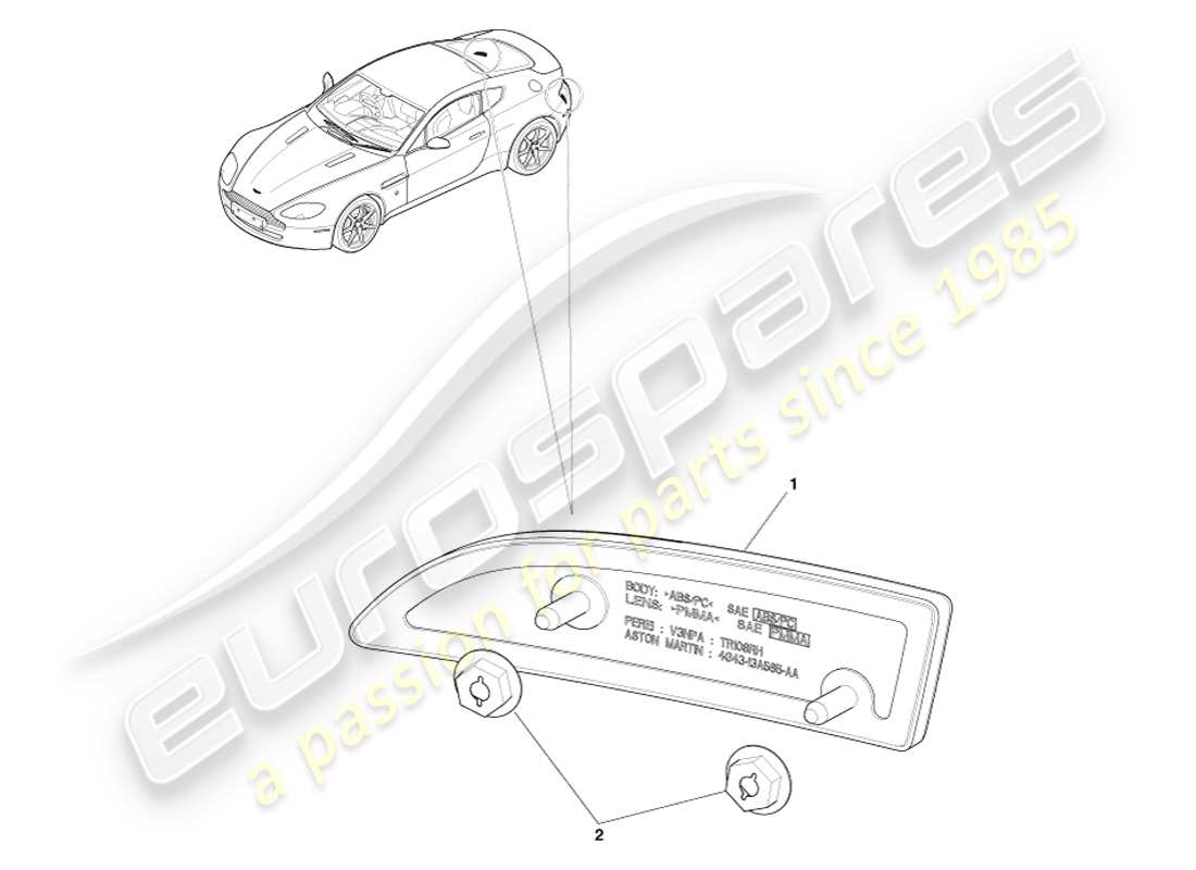 aston martin v8 vantage (2007) diagramma delle parti dei catarifrangenti posteriori