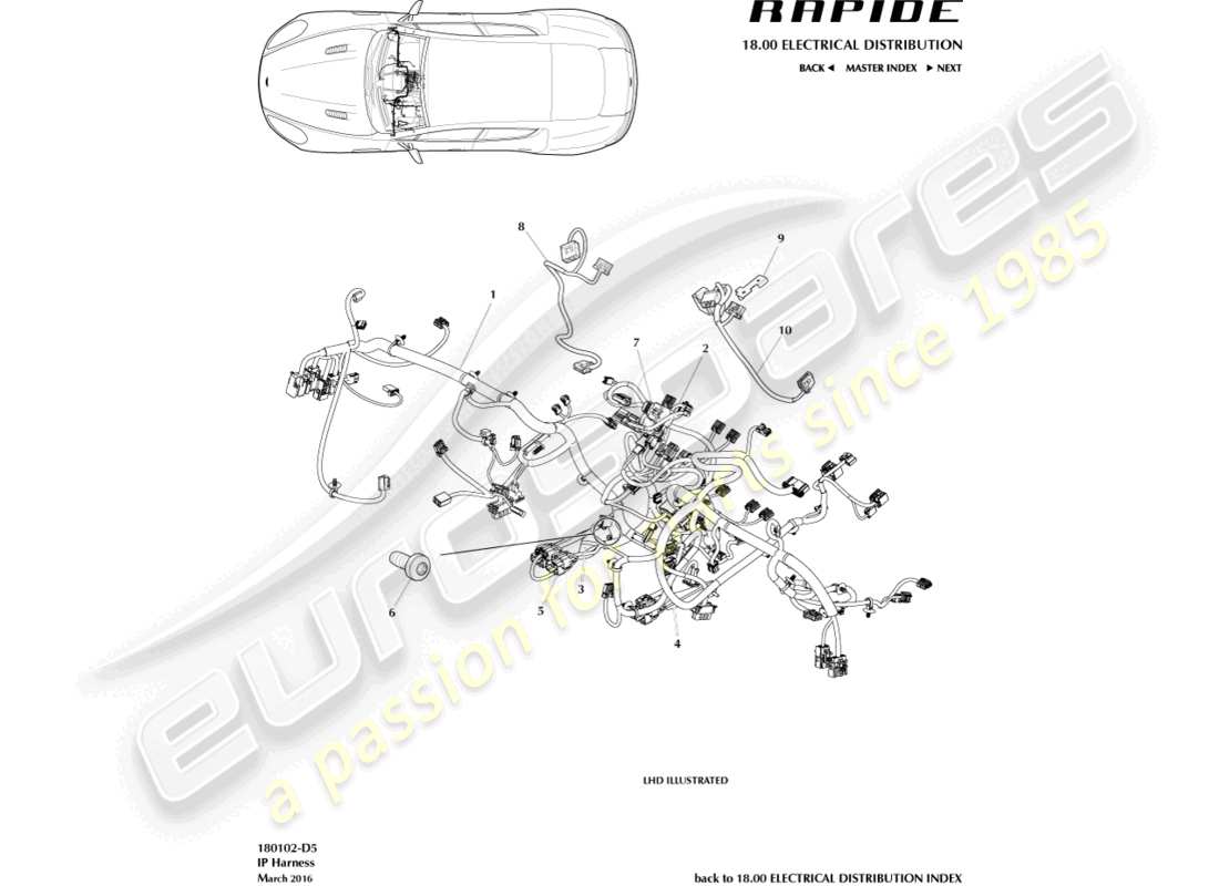 aston martin rapide (2016) cablaggio ip diagramma delle parti