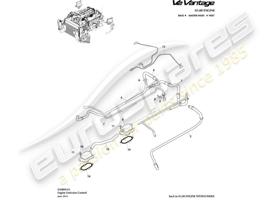 aston martin v12 vantage (2011) diagramma delle parti del controllo delle emissioni