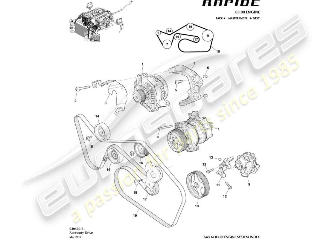 aston martin rapide (2013) zubehörantrieb teilediagramm