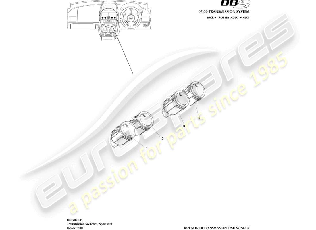 aston martin dbs (2012) interruttori del cambio diagramma delle parti