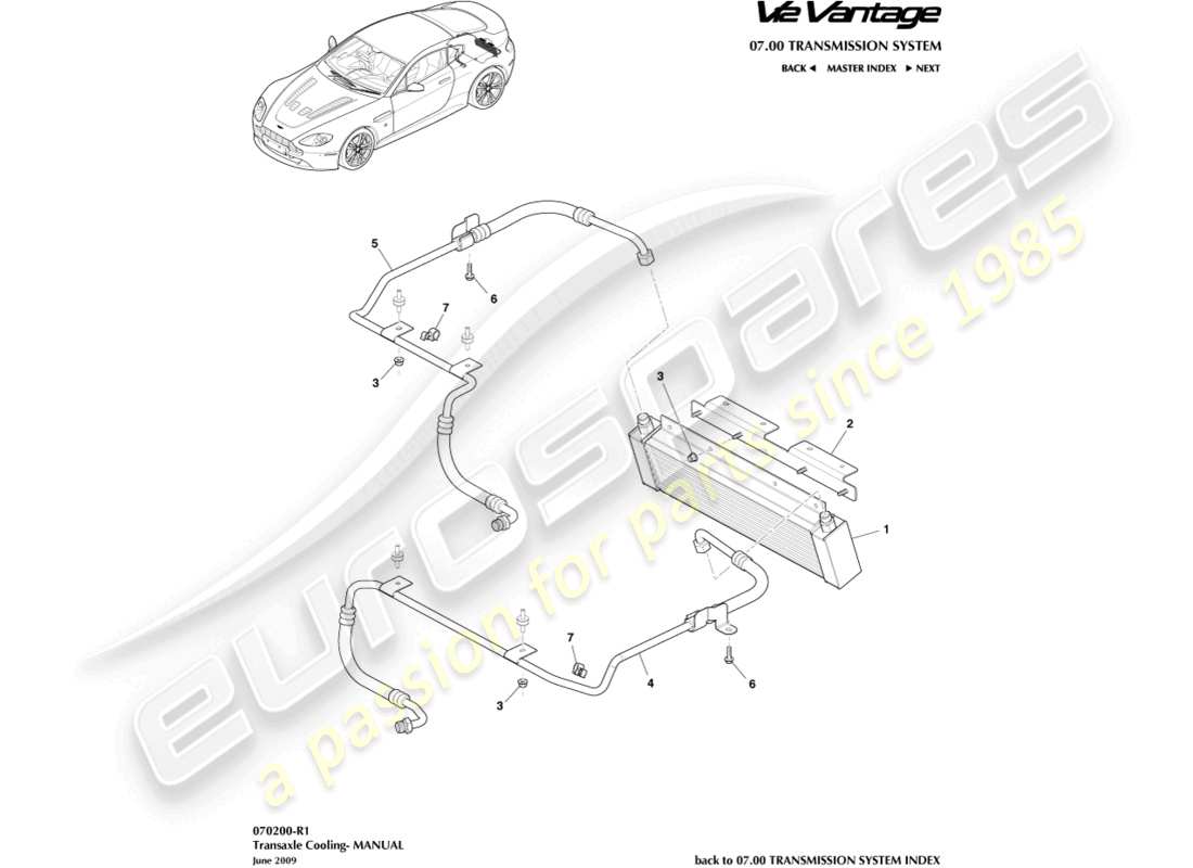 aston martin v12 vantage (2011) schema delle parti del dispositivo di raffreddamento della trasmissione