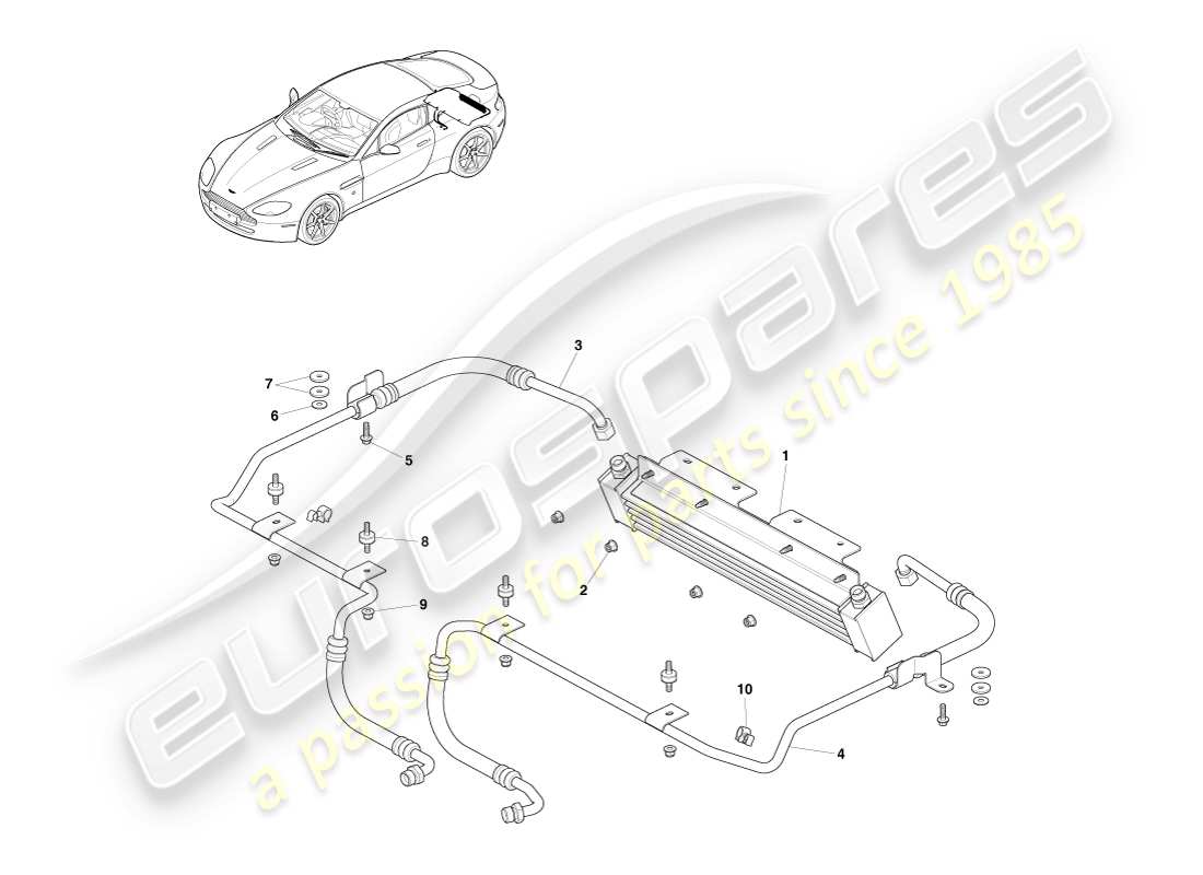 aston martin v8 vantage (2005) schema delle parti del dispositivo di raffreddamento della trasmissione