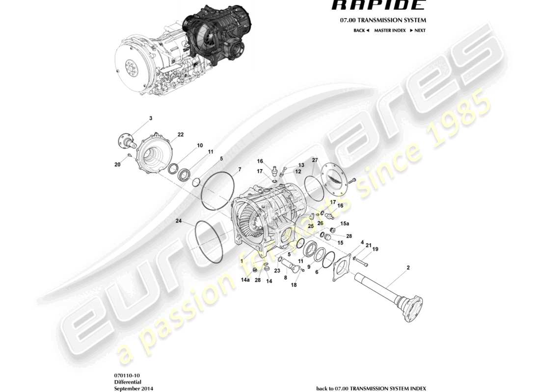 aston martin rapide (2014) differenziale diagramma delle parti