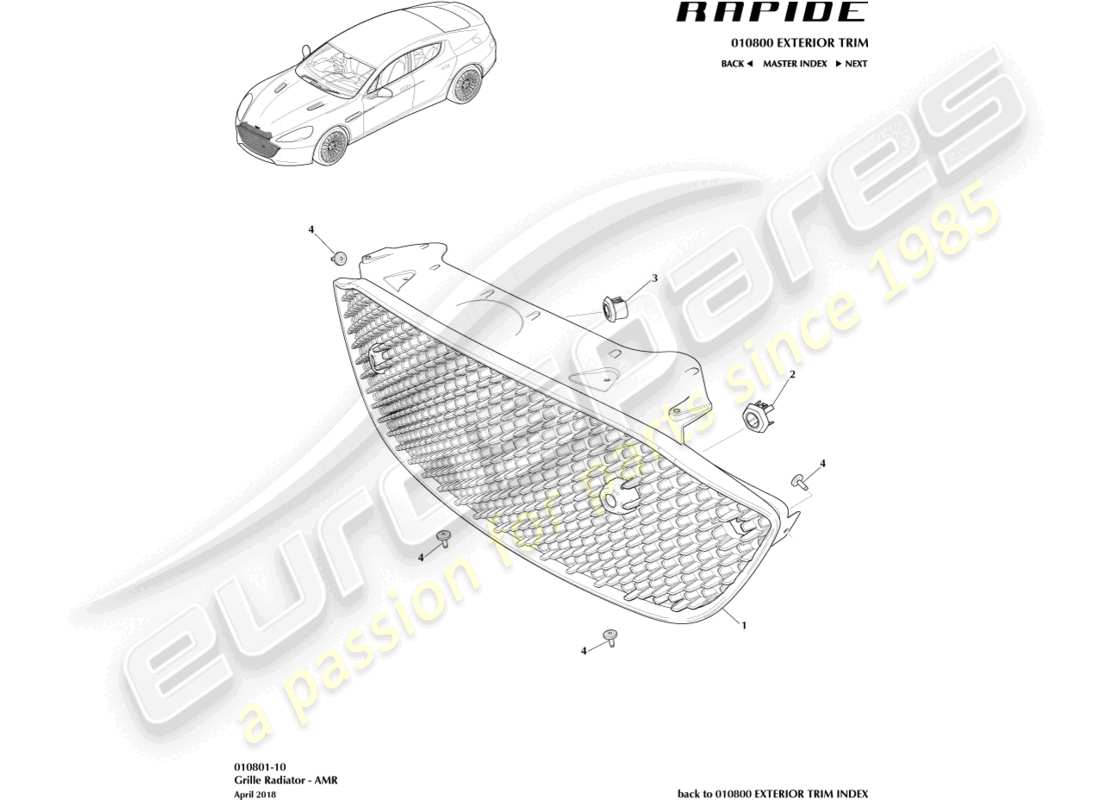 aston martin rapide (2012) griglia del radiatore, amr diagramma delle parti
