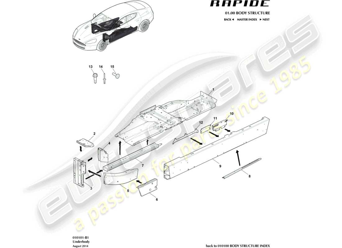 aston martin rapide (2012) sottoscocca schema delle parti