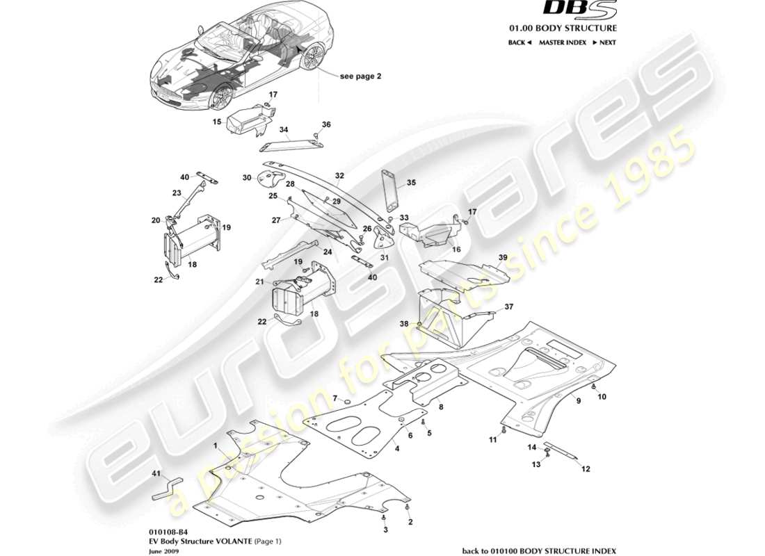 aston martin dbs (2010) ev-struktur, volante, seite 1 teilediagramm
