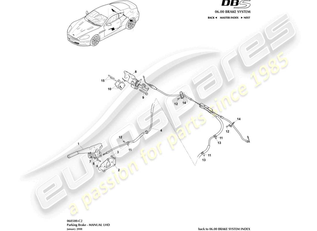 aston martin dbs (2012) freno di stazionamento, guida a sinistra diagramma delle parti
