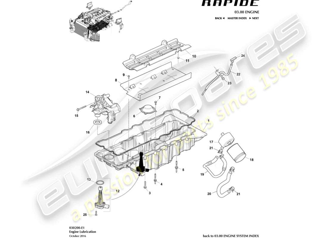aston martin rapide (2012) diagramma delle parti di lubrificazione del motore
