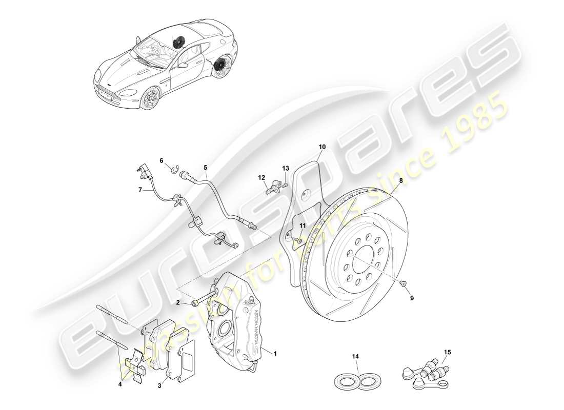 aston martin v8 vantage (2007) schema delle parti del sistema frenante posteriore