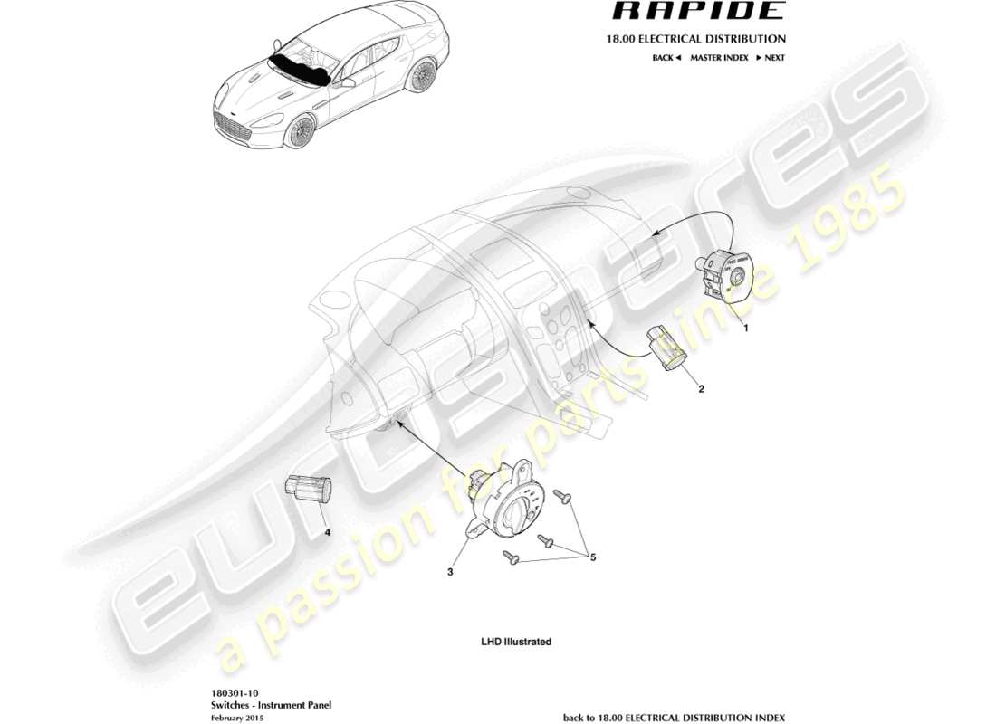 aston martin rapide (2017) switch ip diagramma delle parti