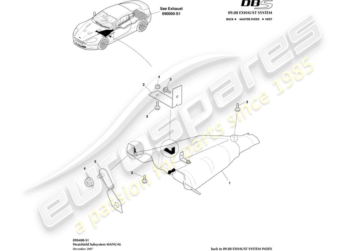 aston martin dbs (2008) sottosistema scudo termico diagramma delle parti