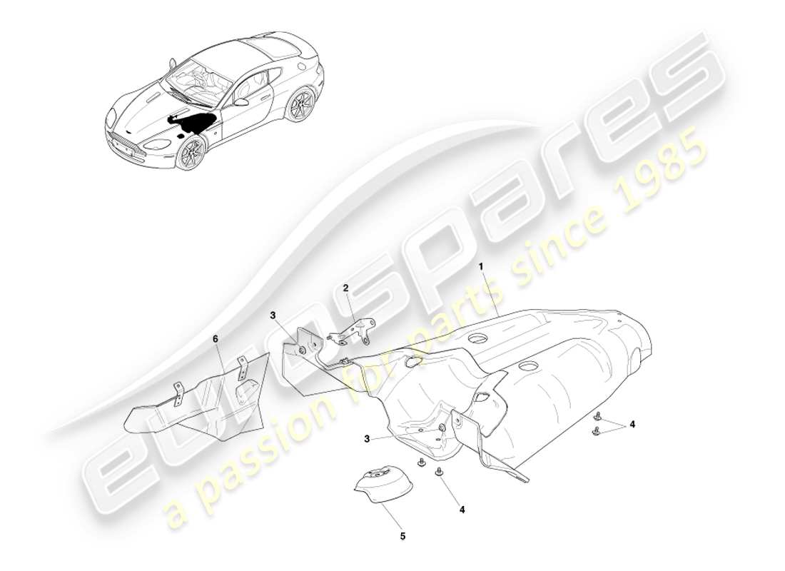 aston martin v8 vantage (2005) diagramma delle parti del sottosistema dello scudo termico