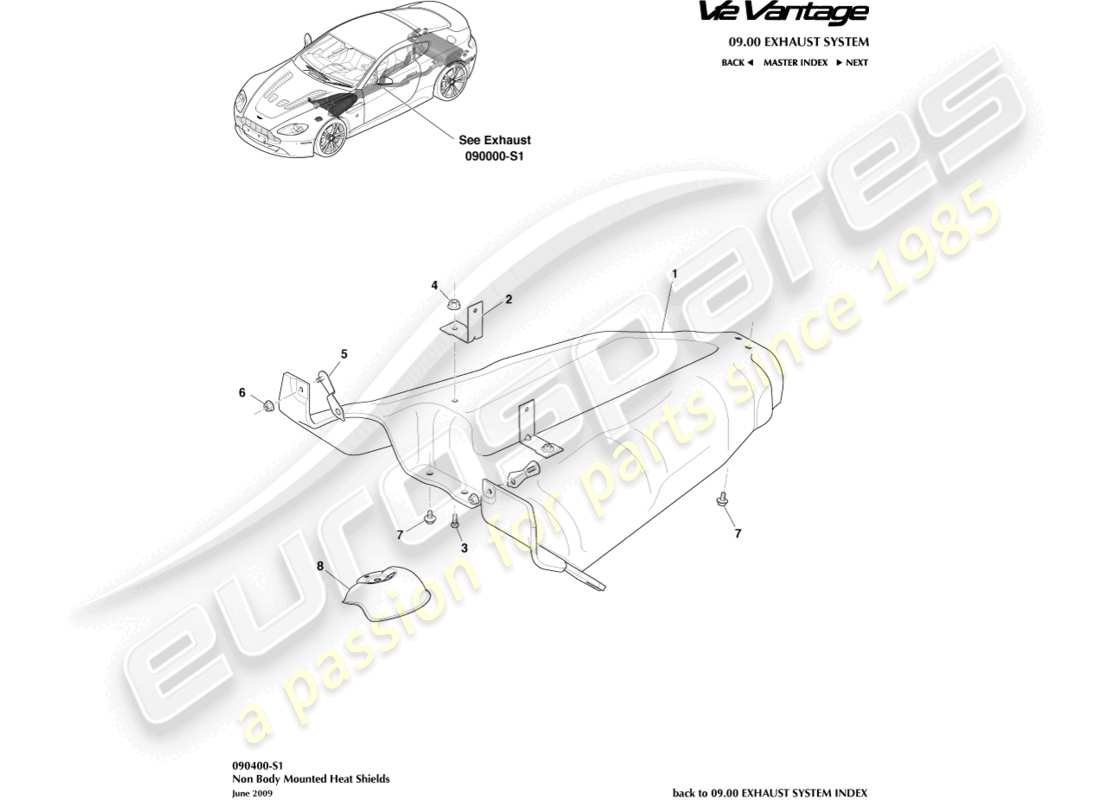 aston martin v12 vantage (2010) diagramma delle parti del sottosistema dello scudo termico