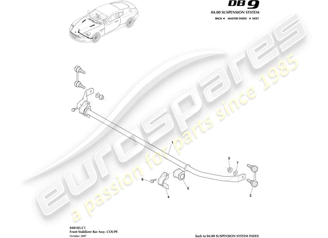 aston martin db9 (2011) vorderer stabilisator, coupé teilediagramm