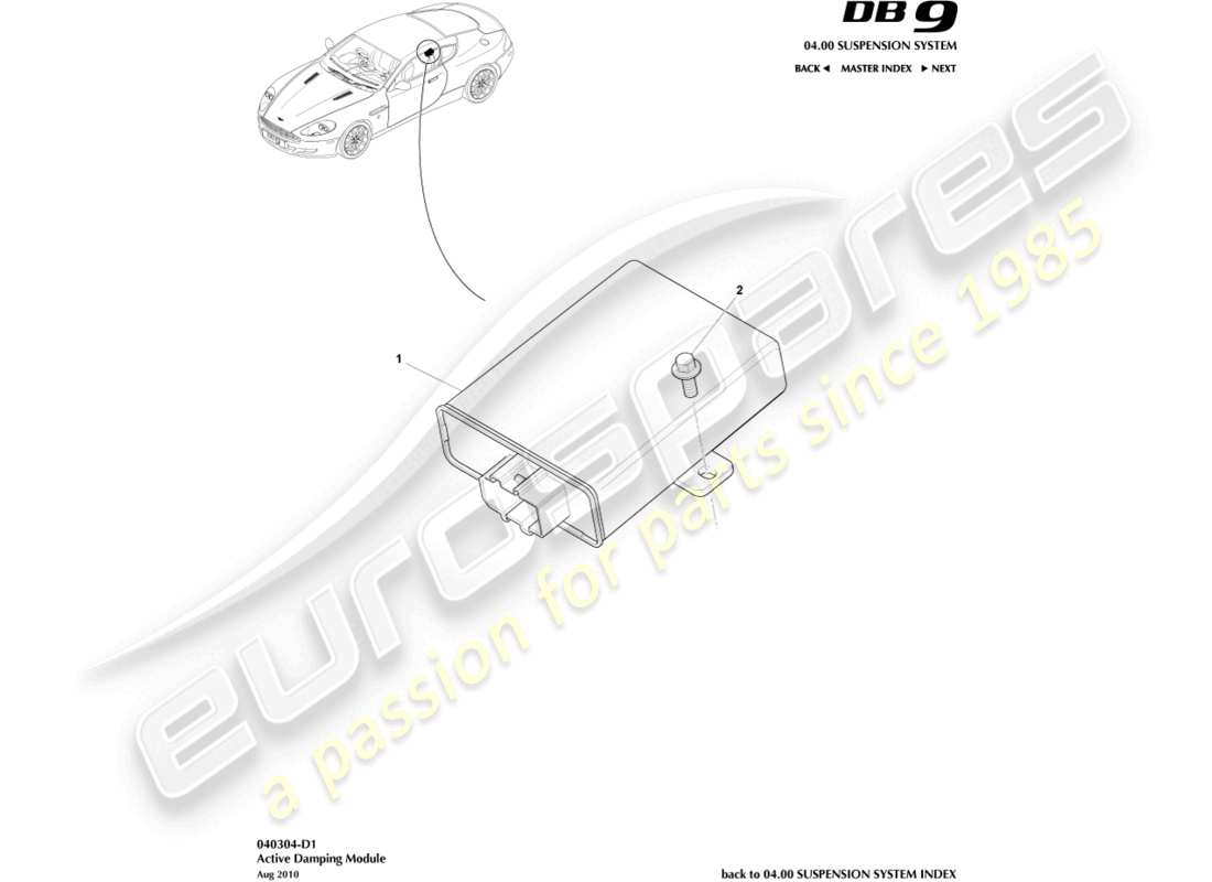 un diagramma delle parti dal catalogo delle parti Aston Martin DB9 (2008)