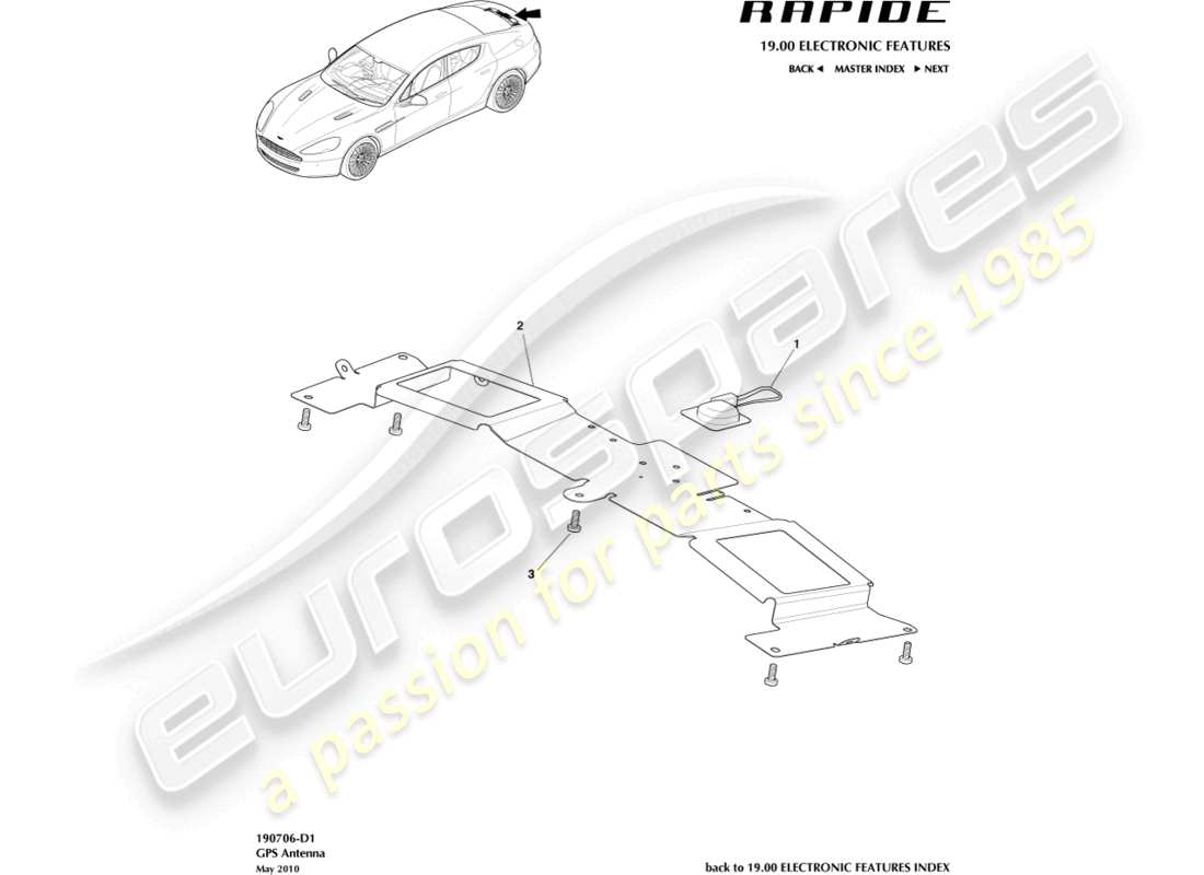 aston martin rapide (2017) antenna gps diagramma delle parti