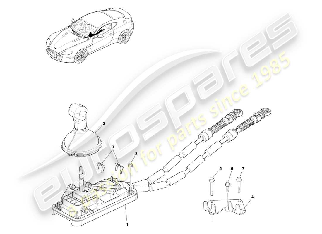 aston martin v8 vantage (2005) gruppo leva del cambio, diagramma delle parti del manuale
