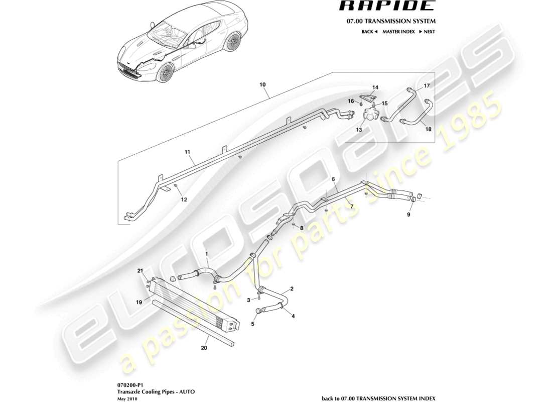 aston martin rapide (2012) schema delle parti del radiatore dell'olio della trasmissione