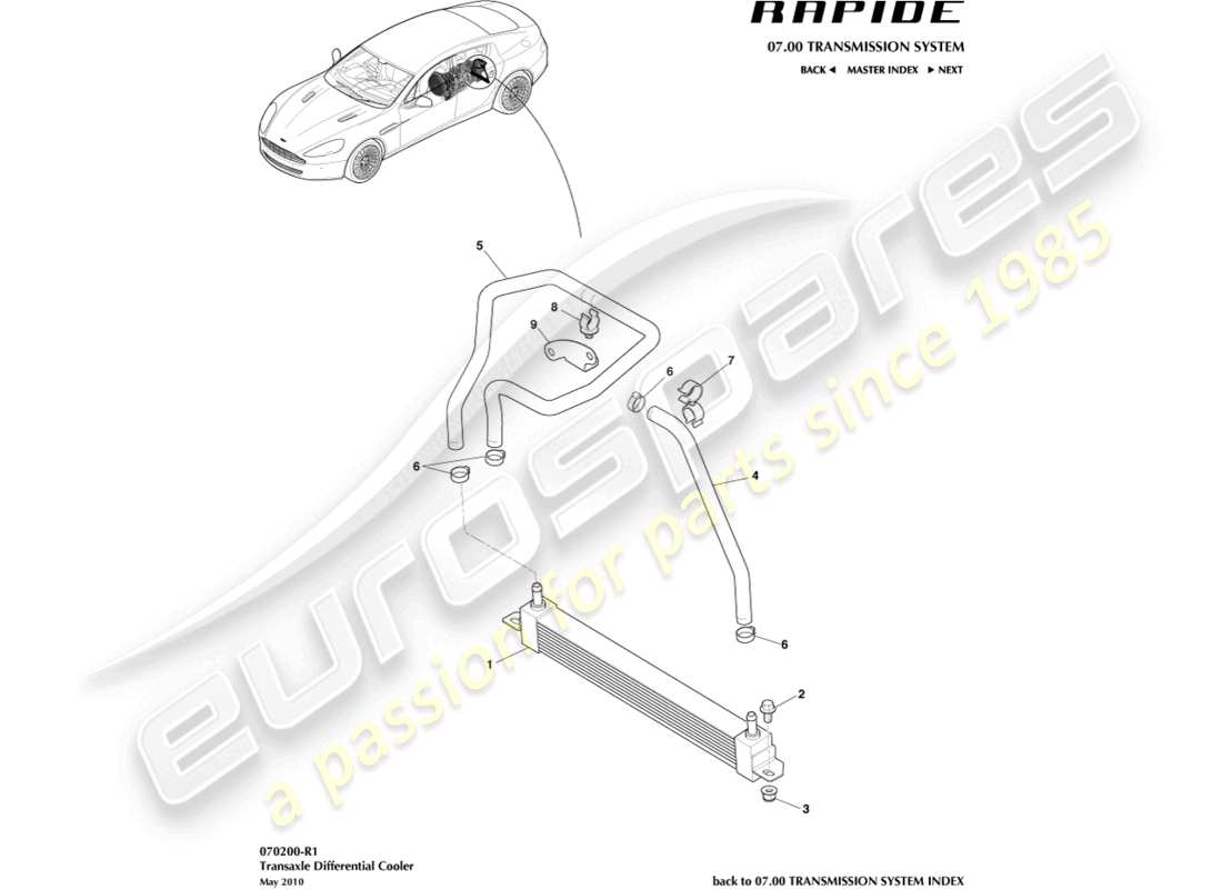 aston martin rapide (2012) schema delle parti del radiatore dell'olio differenziale